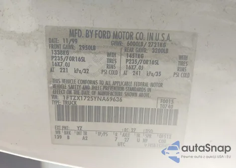 2000 Ford F150 Work Series/Xl/Xlt from USA, damaged, VIN 1FTZX1725YNA69636